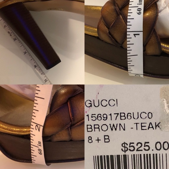 NIB Gucci Bronze Metallic Braided Stacked Heel 8.5 - Picture 8 of 8